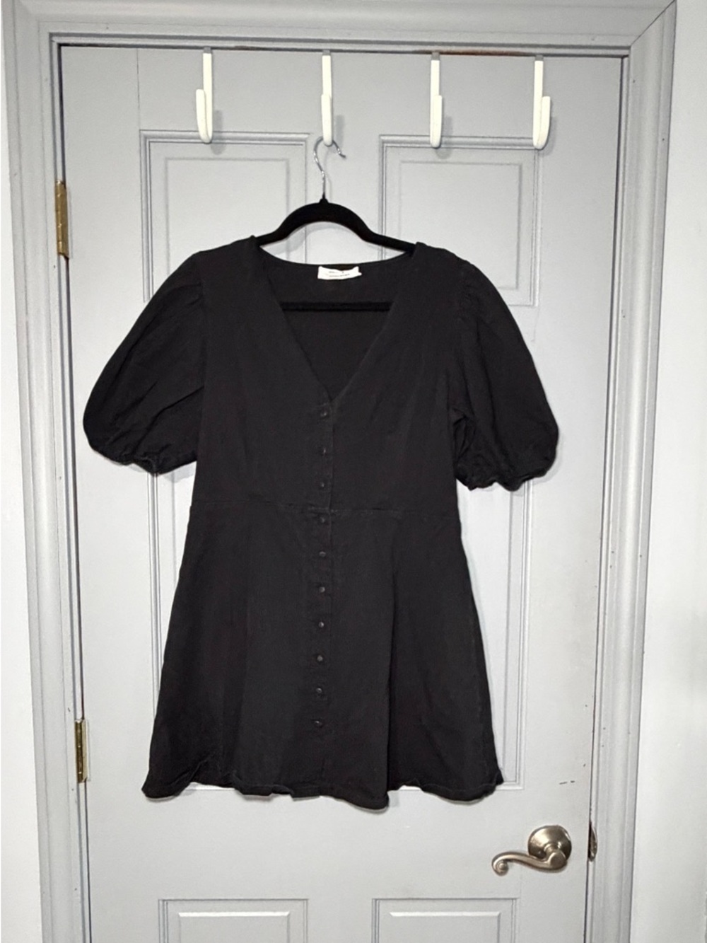 Showpo Black Puff Sleeve Button-Front Mini Dress